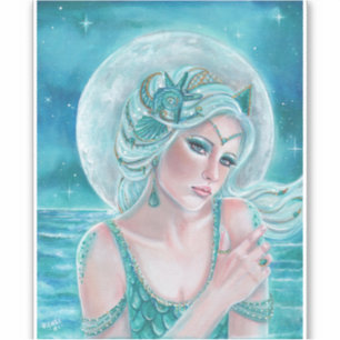 Sticker Luna moon goddess mermaid art par Renee L. Lavoie