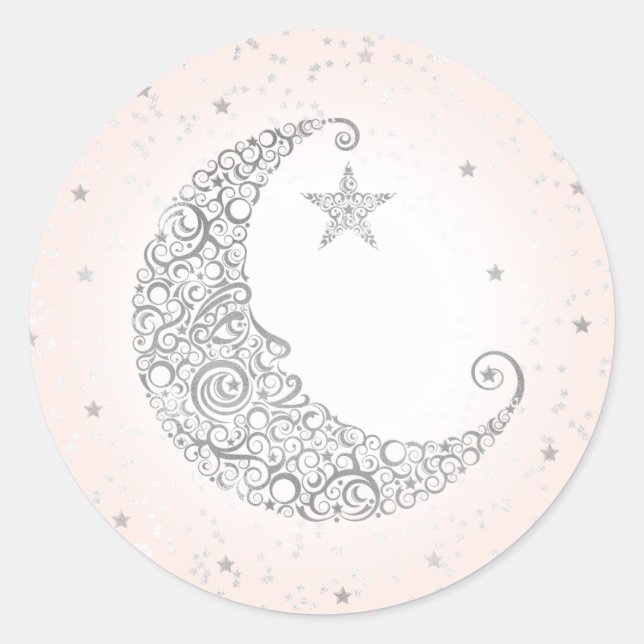 Sticker Lune Argent Little Star Twinkle rose (Devant)