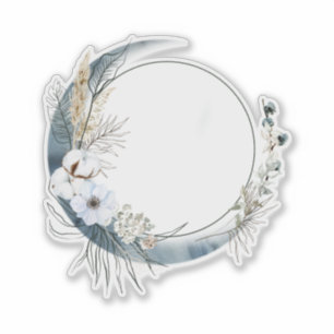 Sticker Lune de croissant bleu avec fleurs blanches