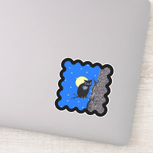 Sticker Lune Étoile Chouette Noire Assise dans l'Arbre Bor