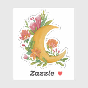 Sticker Lune florale magique. Mystique fleurs mignonnes nu