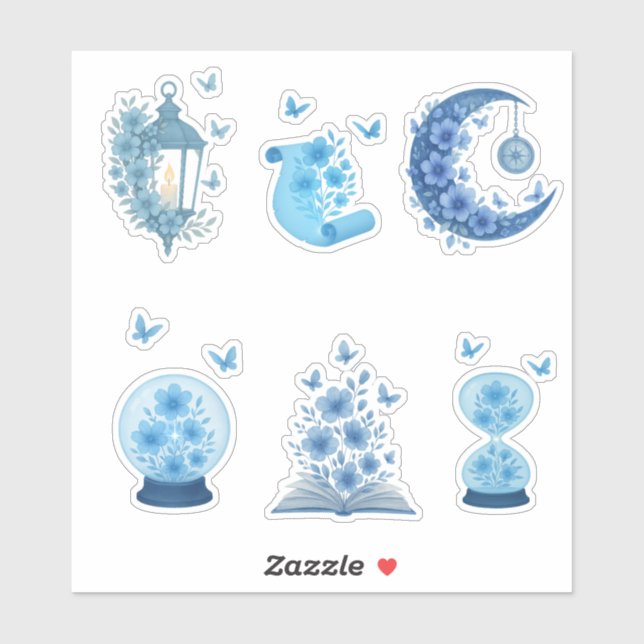 Sticker Lune mystique, Lanterne et Boule de cristal (Feuille)
