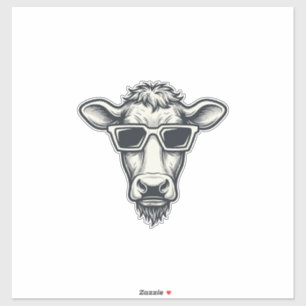 Sticker Lunettes de soleil Cool Cow Gravure vintage vecteu