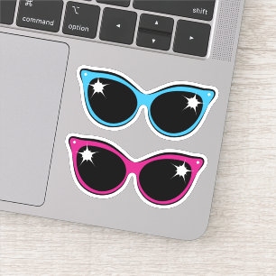 Sticker Lunettes de soleil style chat rétros Bleu et rose