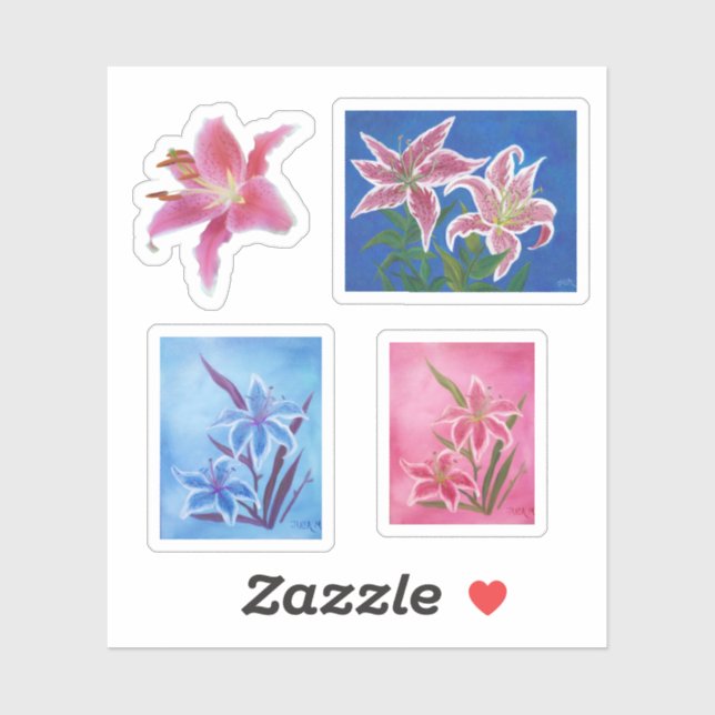 Sticker Lys rose et bleu (Feuille)