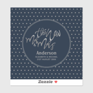 Sticker M. & Mme Mariage Marine Blue Silver Love Hearts