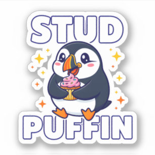 Sticker Macaron drôle de Macareux Petit Oiseau Cupcake Pun
