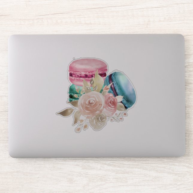Sticker Macarons et fleurs colorés Aquarelle (Ordinateur)
