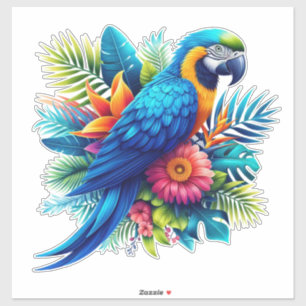 Sticker Macaw tropicale bleue et colorée