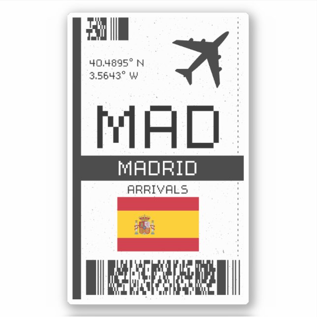 Sticker MAD Madrid Boarding Pass - Espagne Travel (Devant)