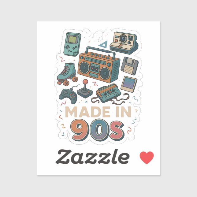 Sticker Made In 90s Retro Technology Nostalgia Birthday (Feuille)