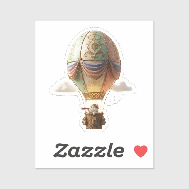 Sticker Magical Easter Cat Hot Air Balloon Egg Journey  (Feuille)