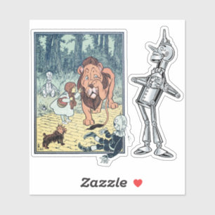 Sticker Magicien vintage d'Oz, Dorothy, Lion et Homme en f