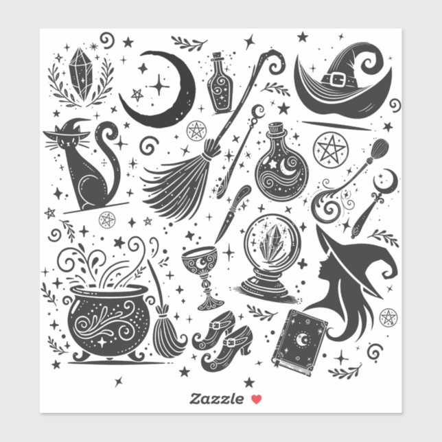 Sticker Magique sorcière Whimsical Wiccan Pagan Parti (Feuille)