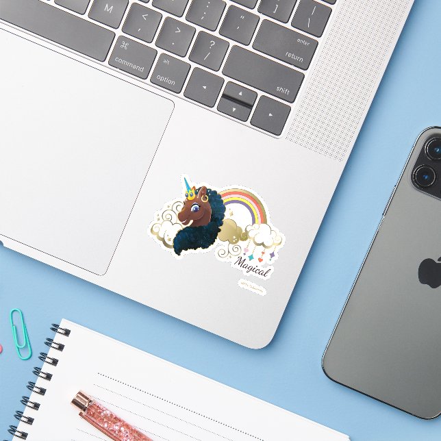 Sticker Magique Unicorn Arc en ciel et nuages Design (Ordinateur portable avec iPhone)