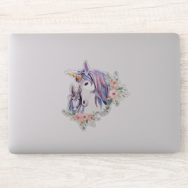 Sticker Magique Unicorne maman & bébé aquarelle (Ordinateur)