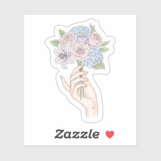Sticker Main tenant un bouquet de fleurs pastel Autocollan
