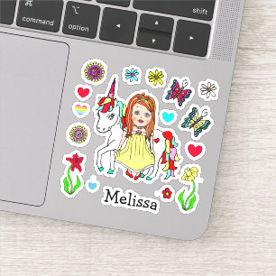 Sticker Main tiré Princesse et licorne et nom