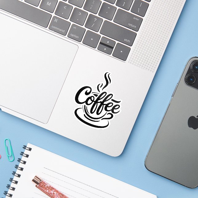 Sticker Mais d'abord Café | Typographie de script moderne  (Ordinateur portable avec iPhone)