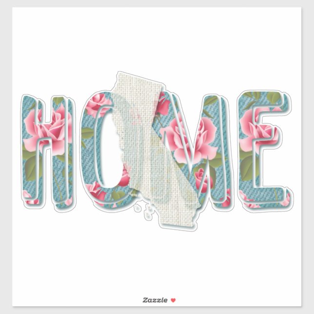 Sticker Maison de Californie Roses Vintages Aqua Grunge (Feuille)