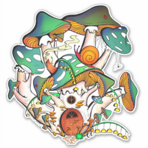 Sticker Maison de champignons de fées colorés