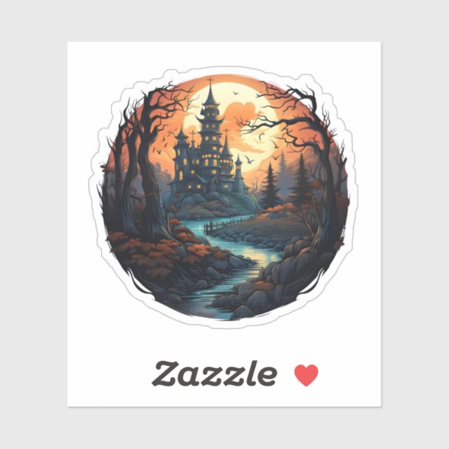 Sticker Maison Hantée Éffrayante Halloween (Feuille)