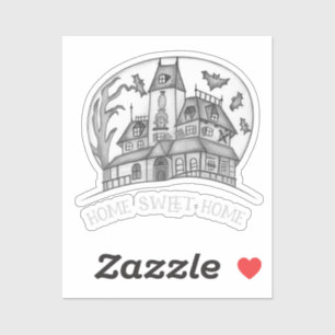 Sticker Maison hantée et chauves-souris Halloween 