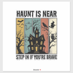 Sticker Maison Hantée Halloween Gravure Vintage Épouvantab