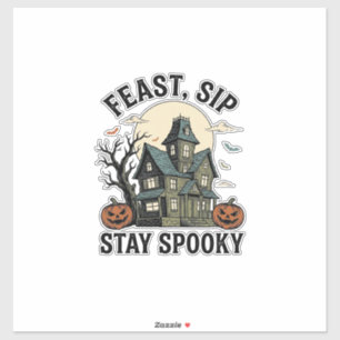 Sticker Maison Hantée Halloween Gravure Vintage Épouvantab