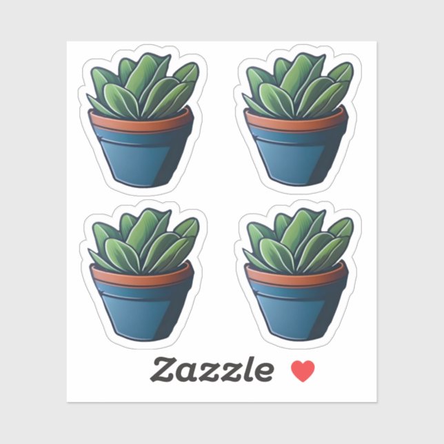 Sticker Maison verte feutrée en design de pots bleus (Feuille)
