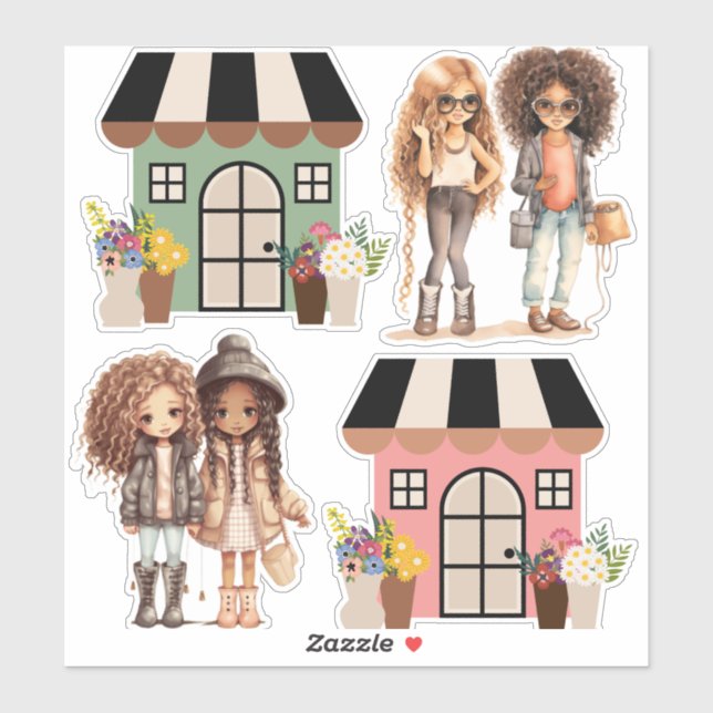 Sticker Maisons de filles amis (Feuille)