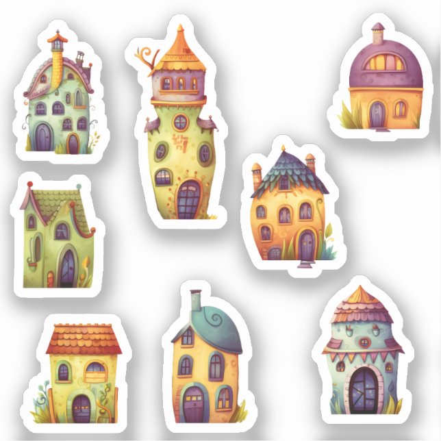 Sticker maisons fantaisistes mignonnes et petites (Recto)
