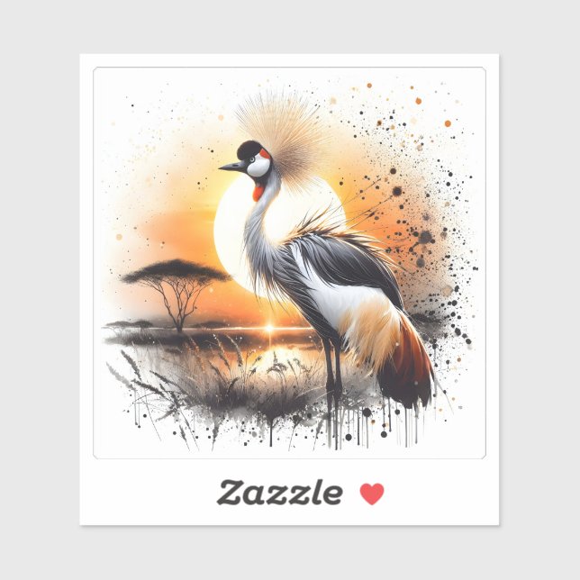 Sticker Majestic Crane at Sunset Near an African Savanna (Feuille)