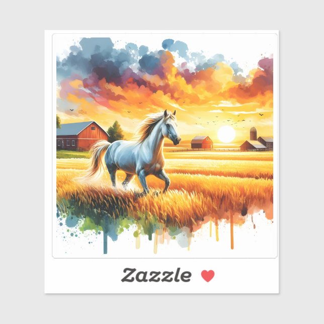 Sticker Majestic Horse Canters at Sunset (Feuille)