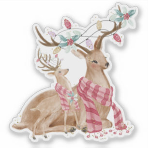 Sticker Mam de cerfs de Noël et bébé