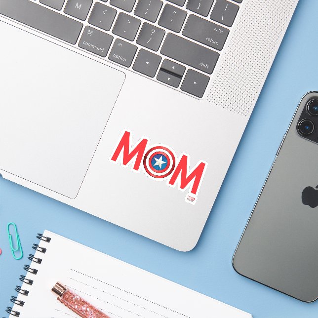 Sticker Maman Captain America Classique (Ordinateur portable avec iPhone)