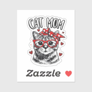 Sticker Maman de chat drôle avec des lunettes et un bandan