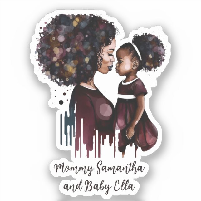 Sticker Maman et fille noire personnalisée (4) (Recto)