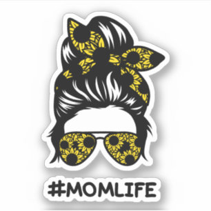 Sticker Maman #momlife fleur de soleil désordonnée