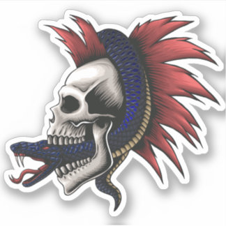 Sticker Mamba Vénomous Serpent Crâne Rouge Mohawk