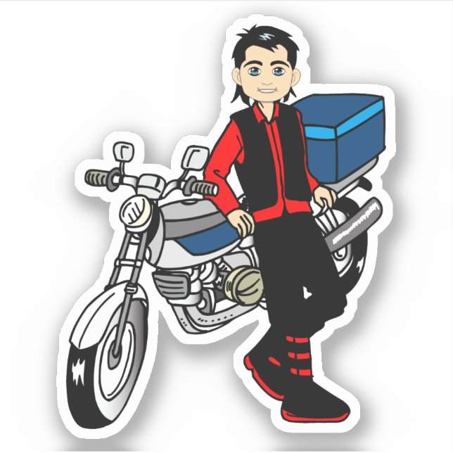 Sticker Man Boy moto rider Biker dessin animé (Devant)