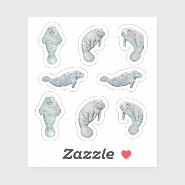 Sticker Manatee Set Vinyl Personnalisé (Feuille)