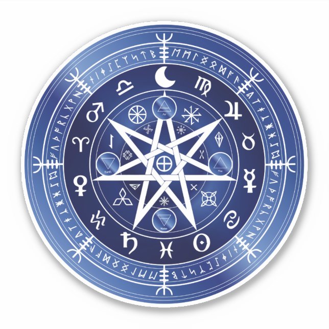 Sticker Mandala bleu et blanc symbole de protection vinyle (Devant)