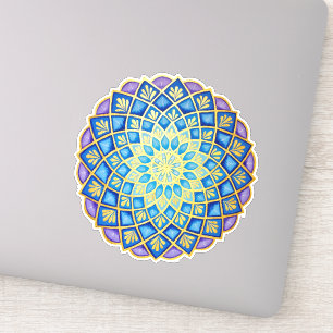 Sticker Mandala pourpre bleu de fleur d'or