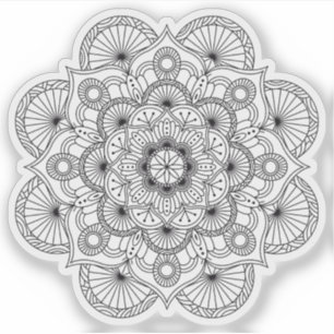 Sticker Mandala Retro dessiné à la main bio noir et blanc