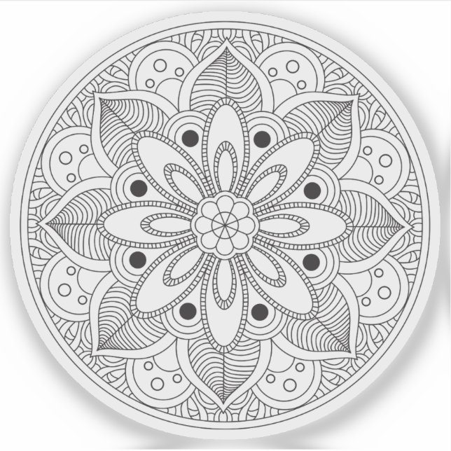 Sticker Mandala Retro dessiné à la main bio noir et blanc (Devant)