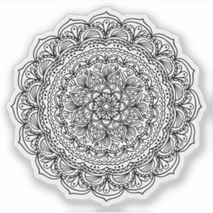 Sticker Mandala Retro dessiné à la main bio noir et blanc