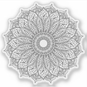 Sticker Mandala Retro dessiné à la main tournesol noir et 