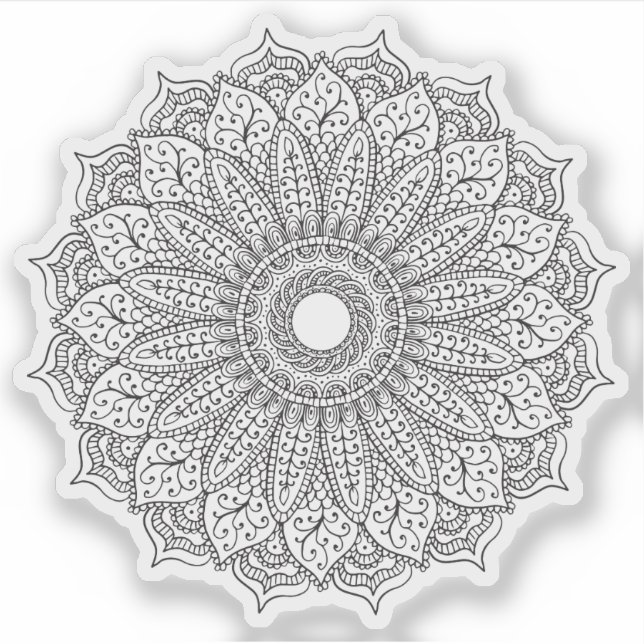 Sticker Mandala Retro dessiné à la main tournesol noir et  (Devant)
