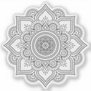 Sticker Mandala Retro dessinée à la main fleur noire et bl